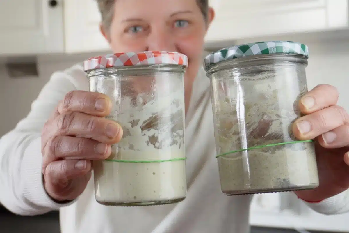 Sauerteig im Brotbackautomat herstellen und verwenden 1 Sauerteig im Brotbackautomat. Zwei Gläser werden gehalten